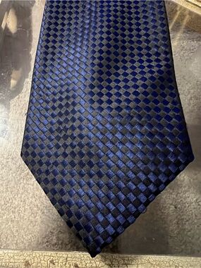Ermenegildo Zegna Navy Checkered Geometric Silk Tie